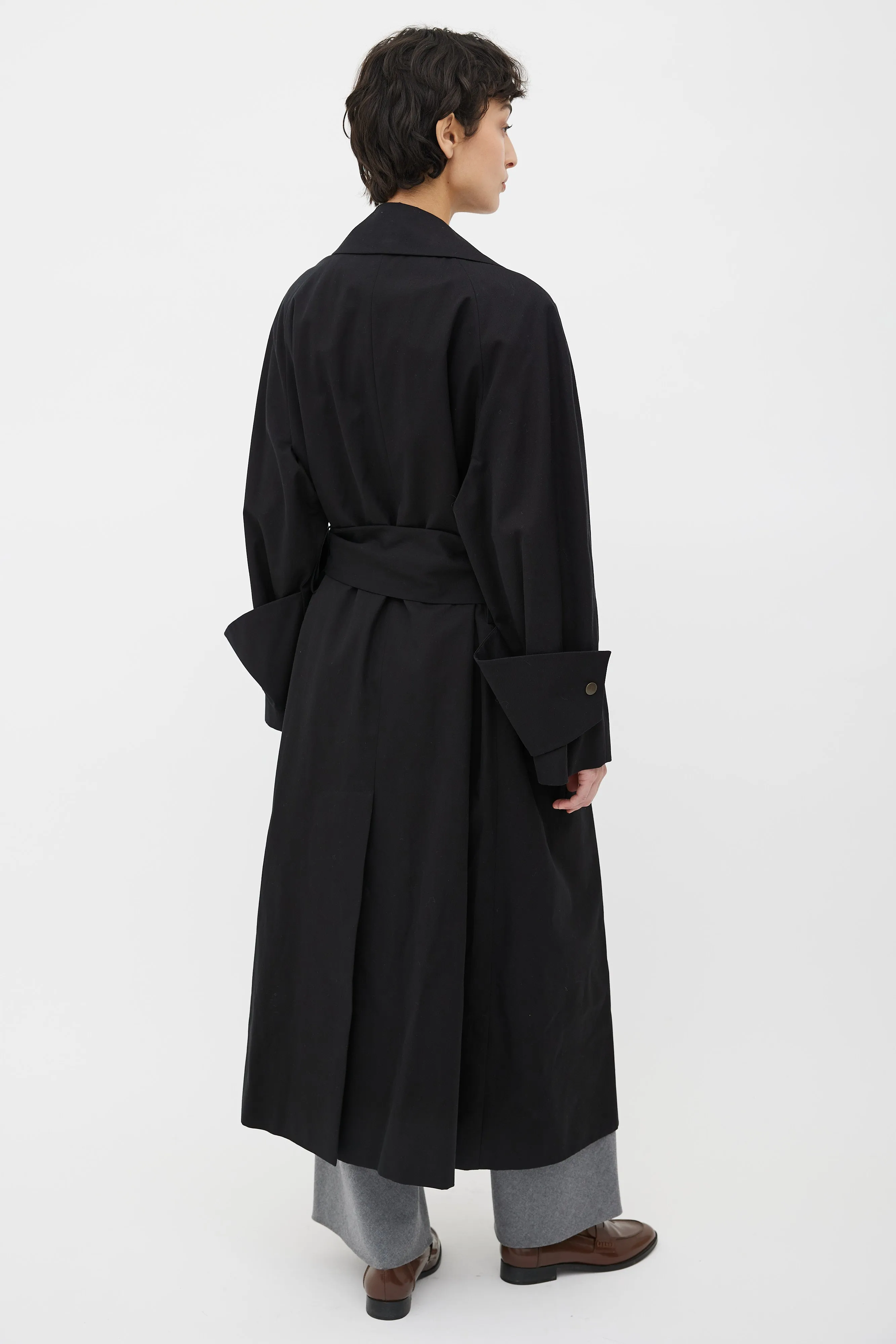 Black Cotton Au Belted Trench Coat