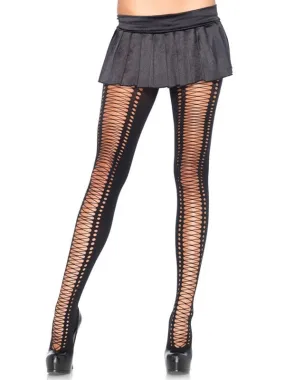 Black Faux Lace-Up Tights