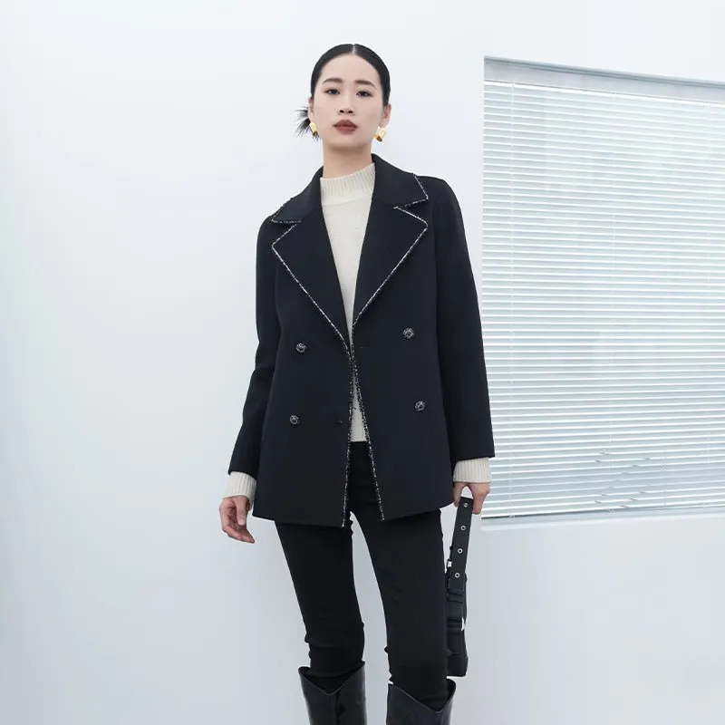 Black Lapel Wool Coats Double Breasted