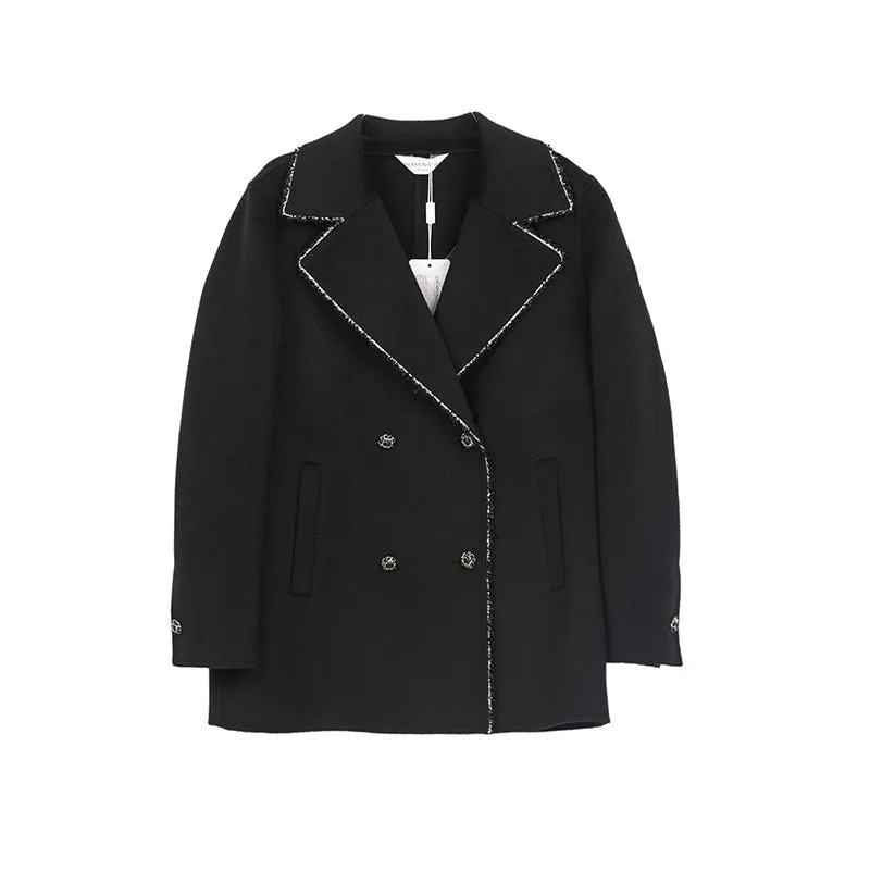 Black Lapel Wool Coats Double Breasted