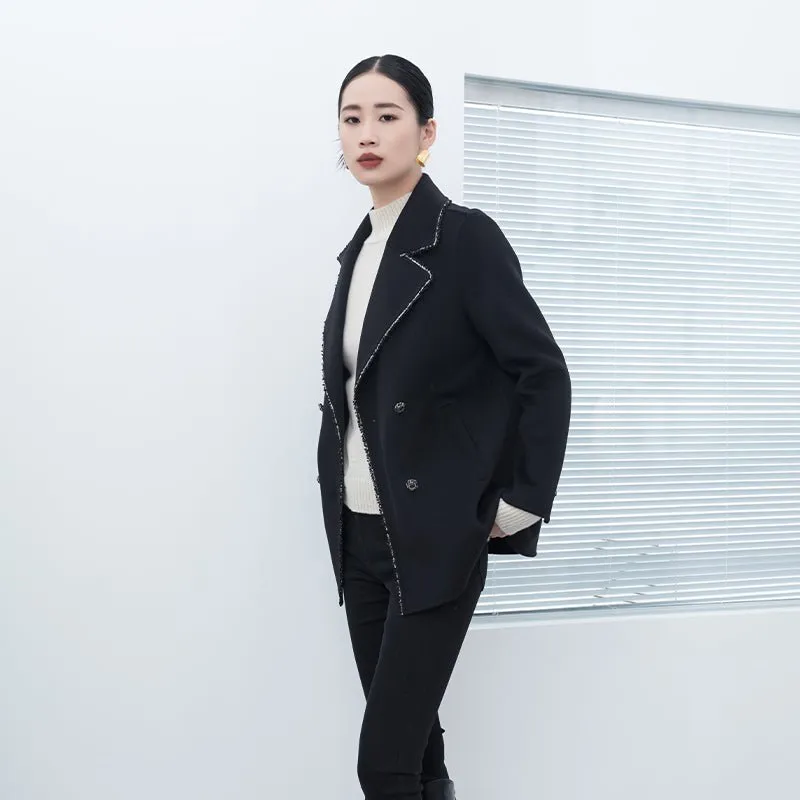 Black Lapel Wool Coats Double Breasted