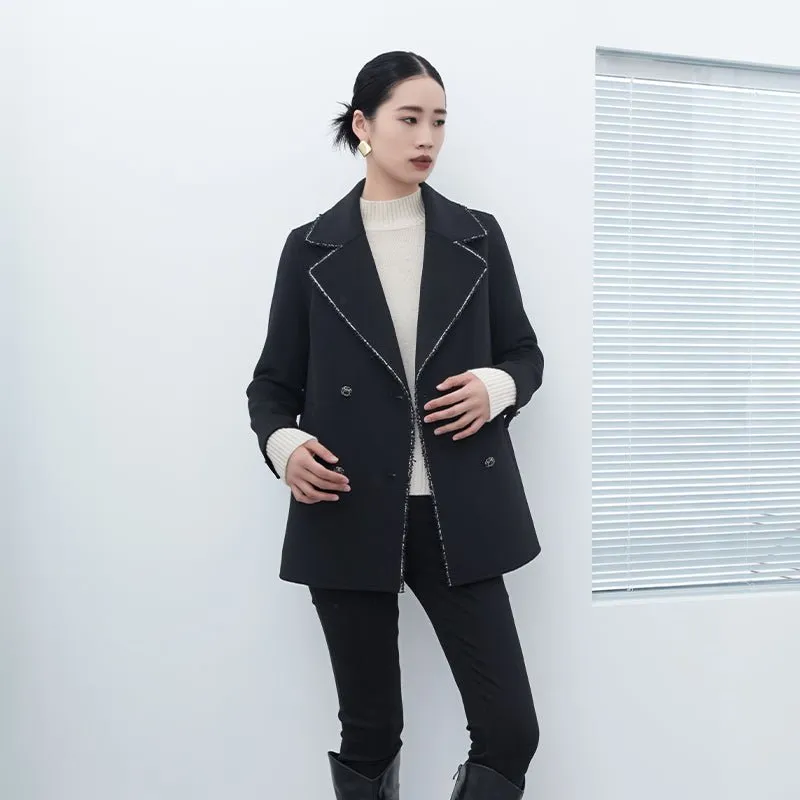 Black Lapel Wool Coats Double Breasted