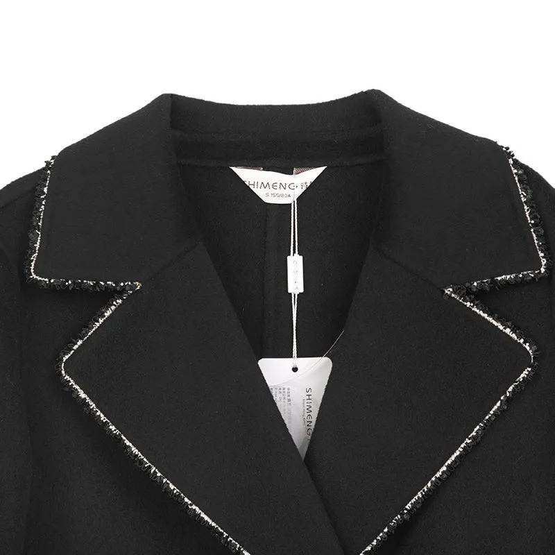 Black Lapel Wool Coats Double Breasted