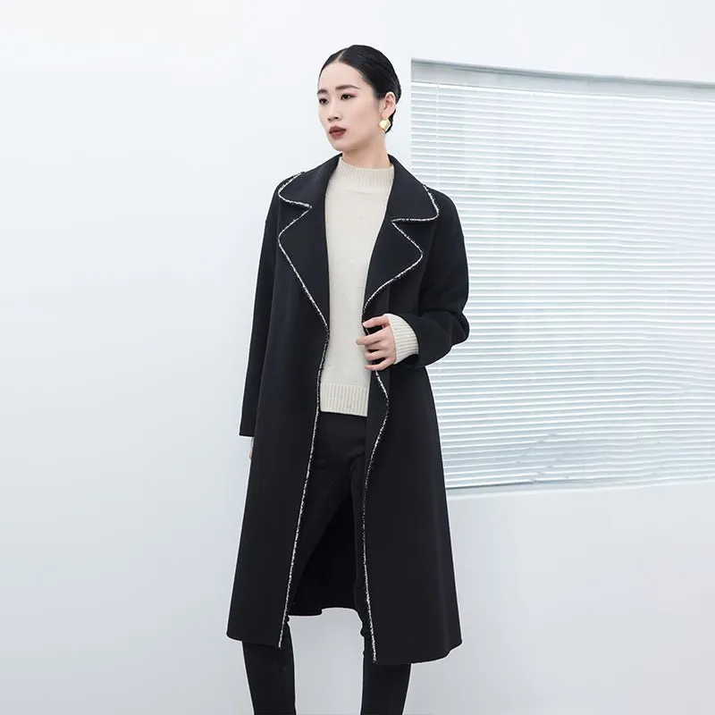 Black Large Collar Wool Overcoats