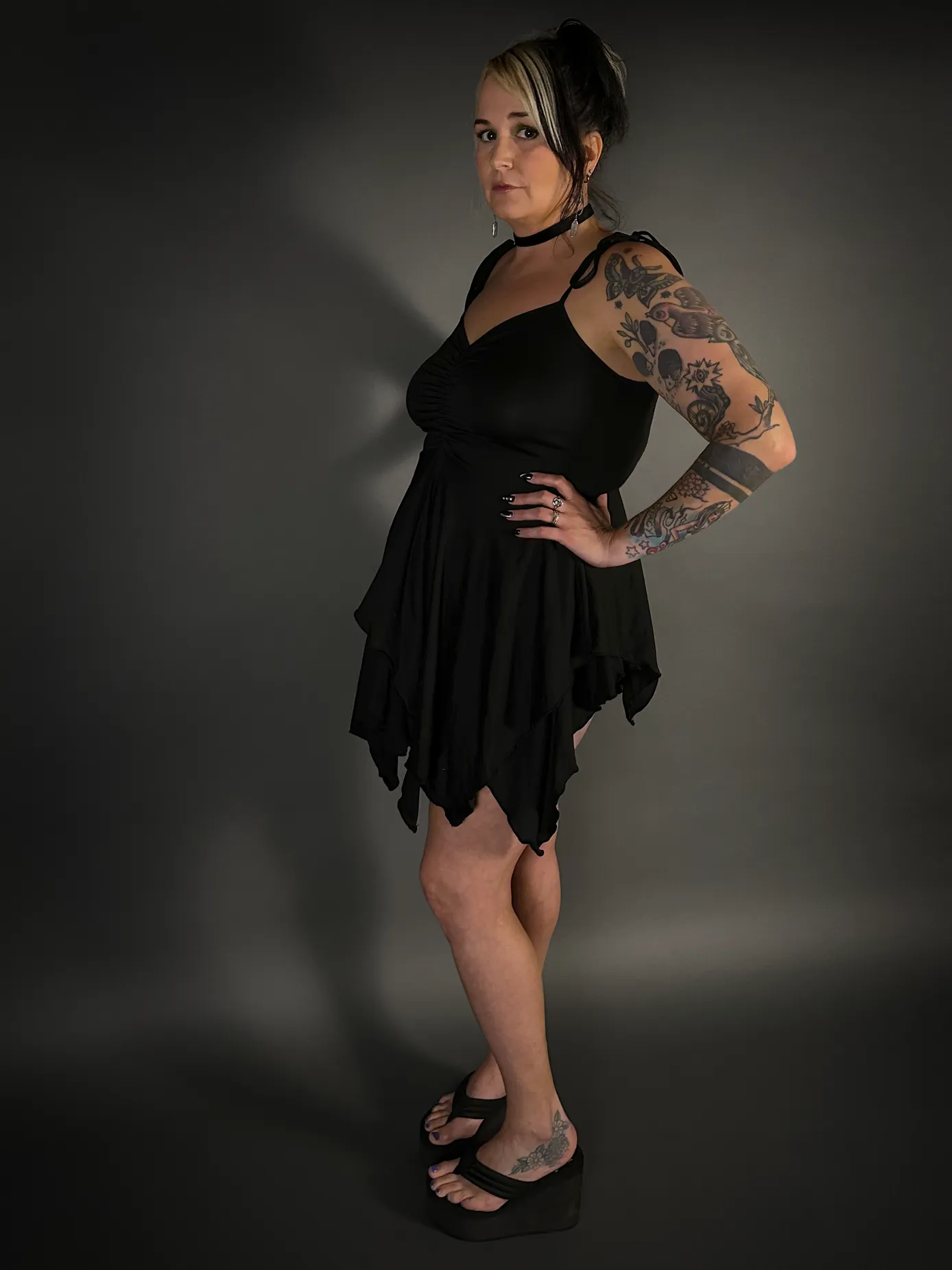 Black Stretch Goth Fairy Dress with Spaghetti Straps