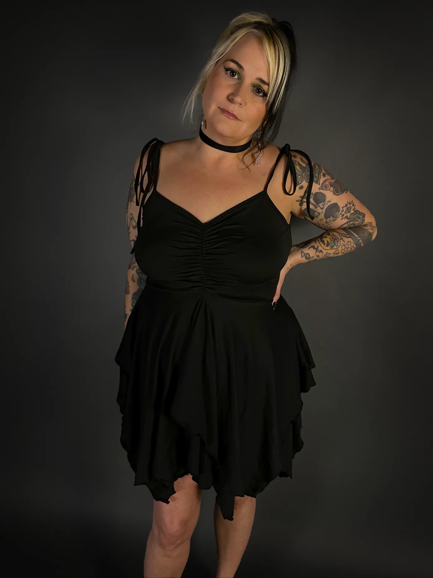 Black Stretch Goth Fairy Dress with Spaghetti Straps