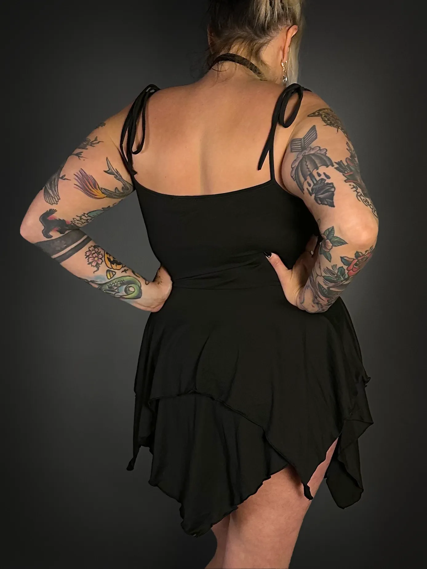 Black Stretch Goth Fairy Dress with Spaghetti Straps