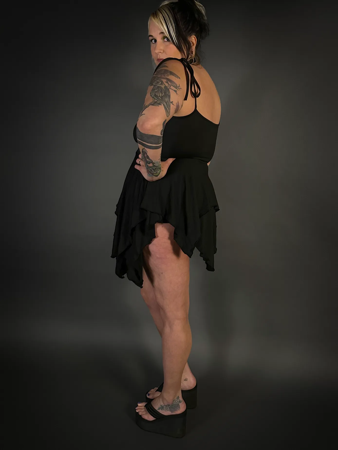 Black Stretch Goth Fairy Dress with Spaghetti Straps