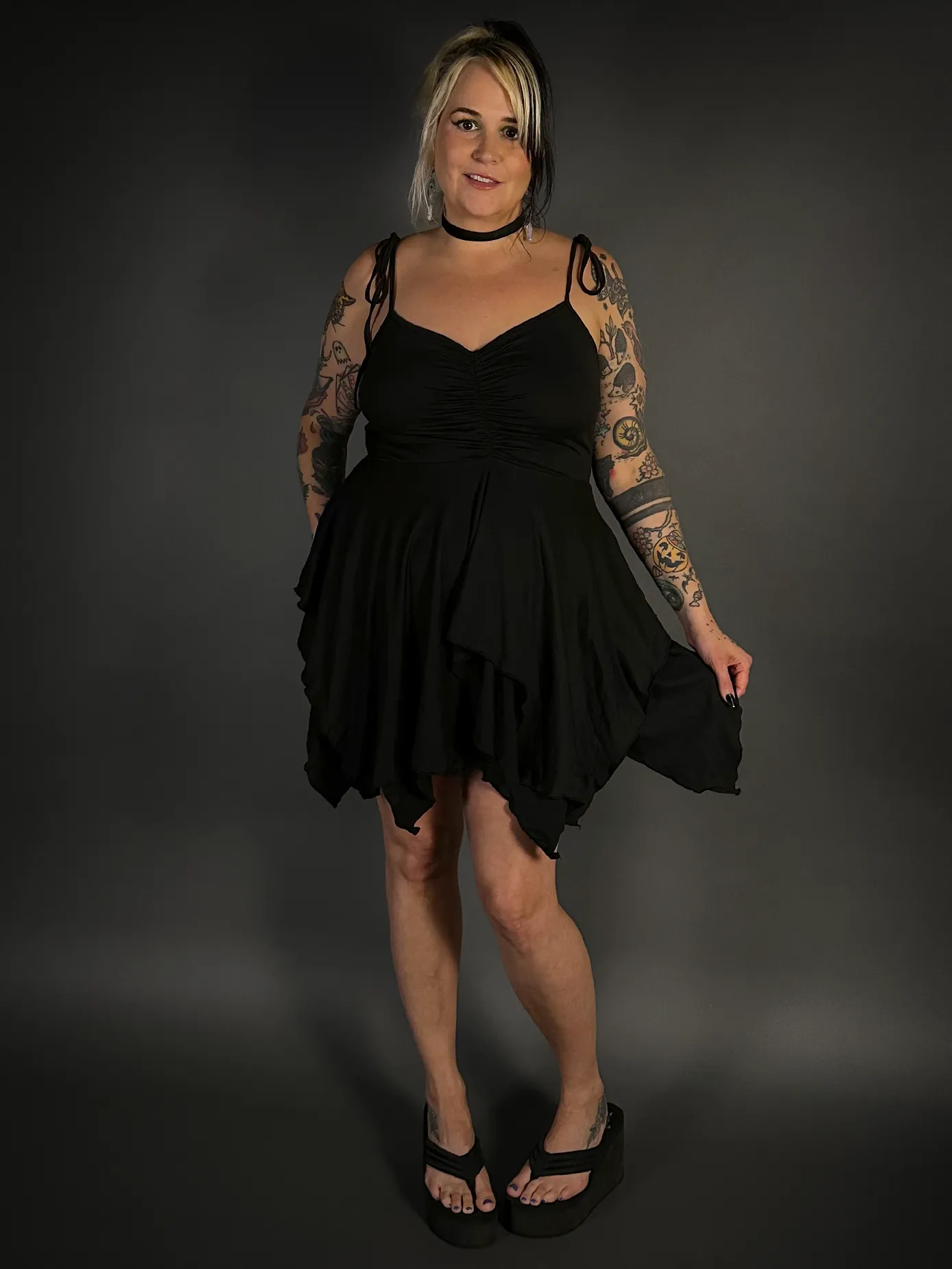 Black Stretch Goth Fairy Dress with Spaghetti Straps