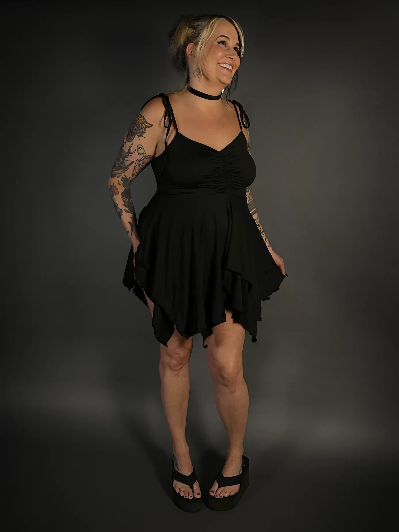 Black Stretch Goth Fairy Dress with Spaghetti Straps