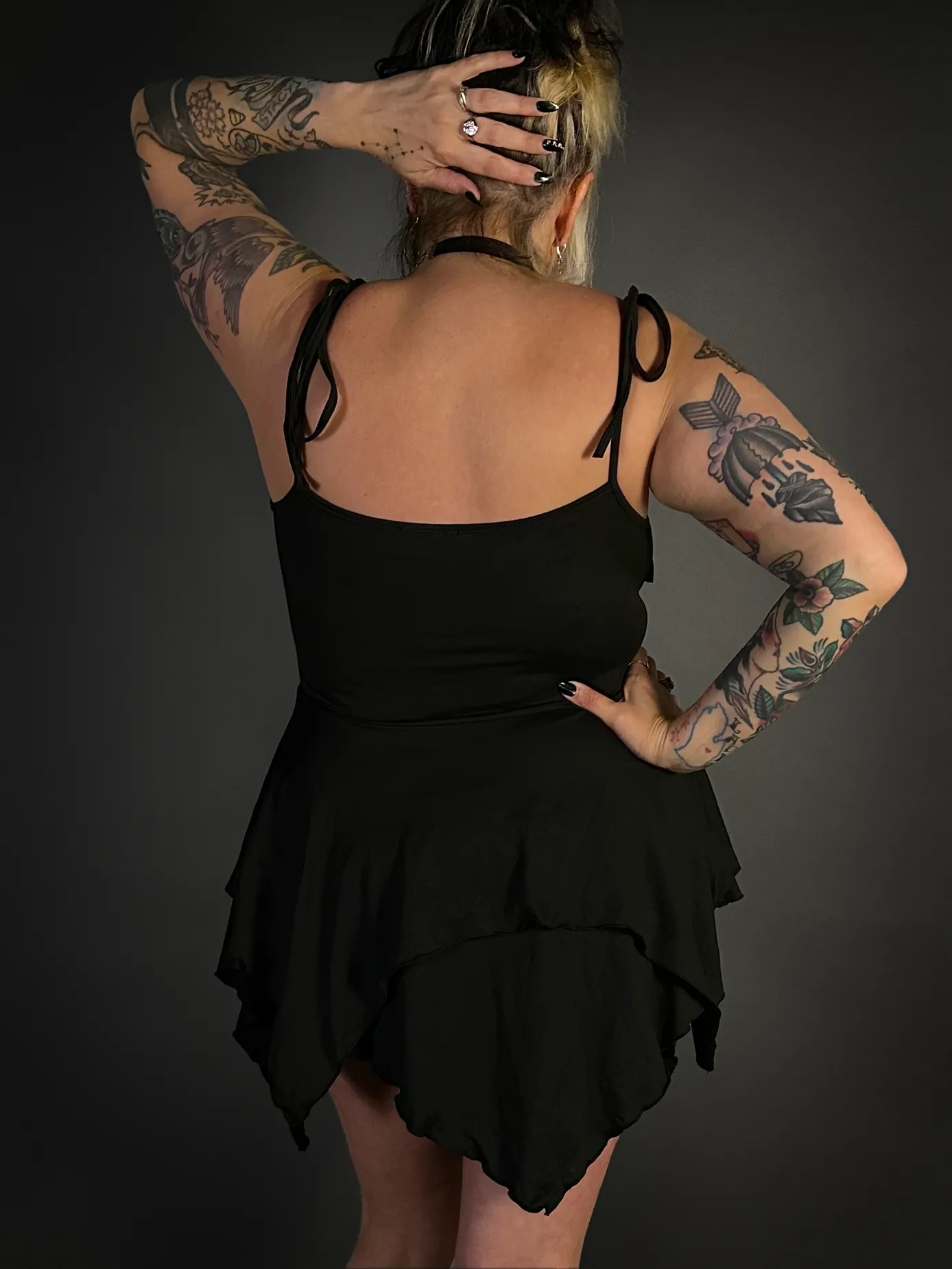 Black Stretch Goth Fairy Dress with Spaghetti Straps