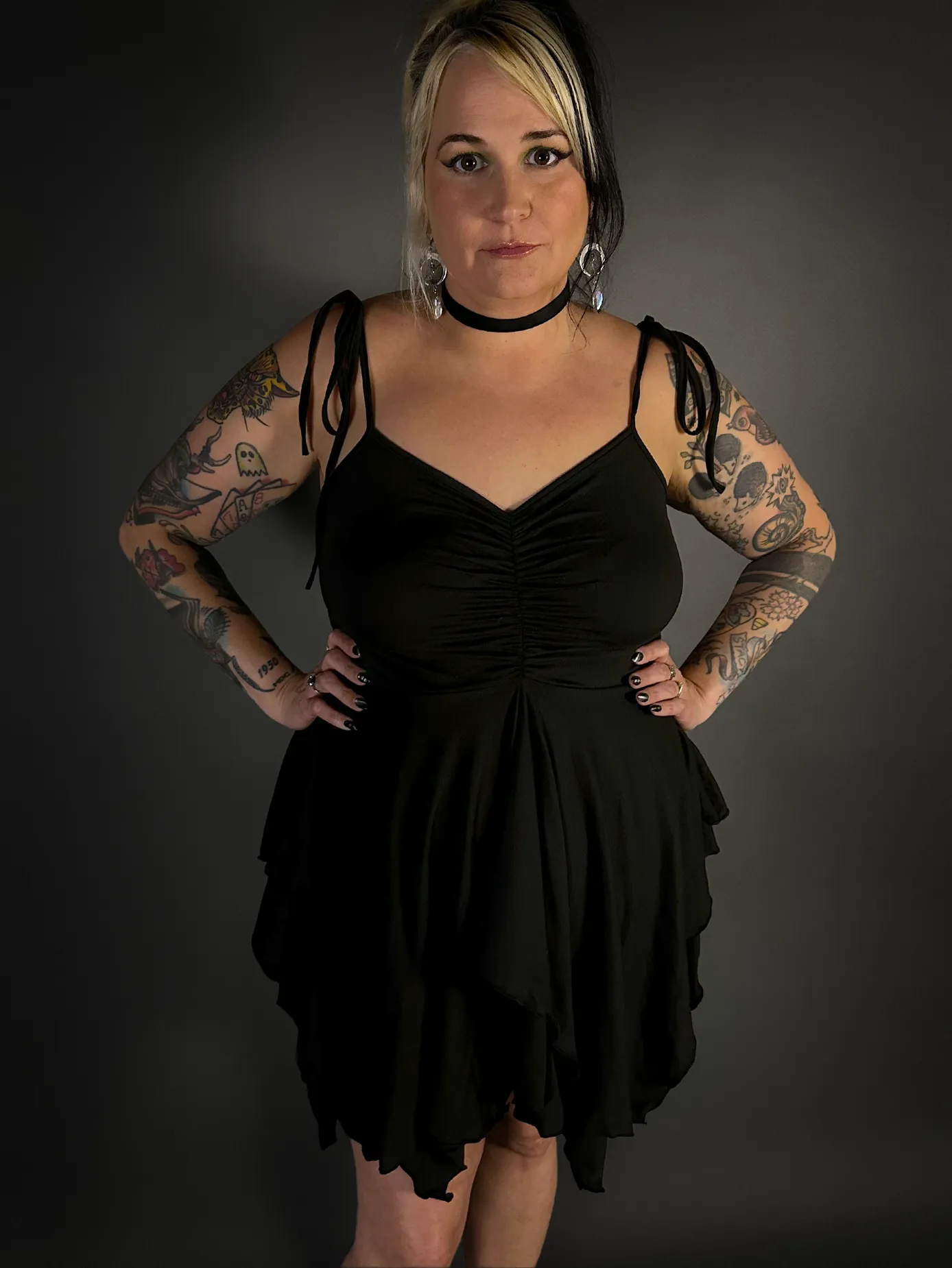 Black Stretch Goth Fairy Dress with Spaghetti Straps