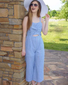 Blue And White Stripe Me Down Wide Legged JumpSuit