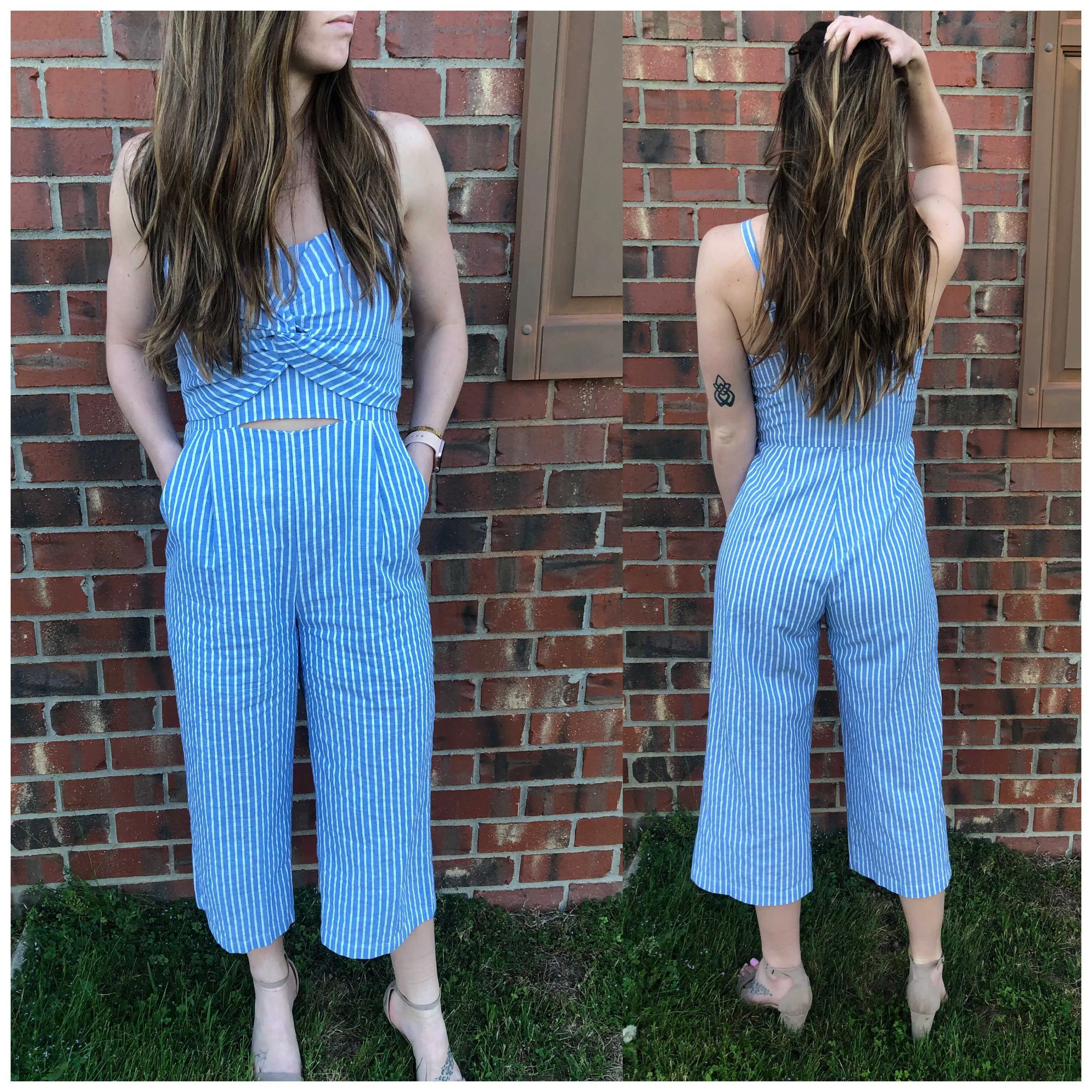 Blue And White Stripe Me Down Wide Legged JumpSuit