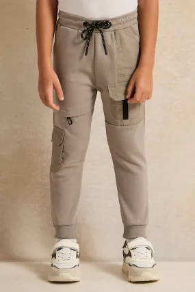 Boys Beige Cargo Track Pants