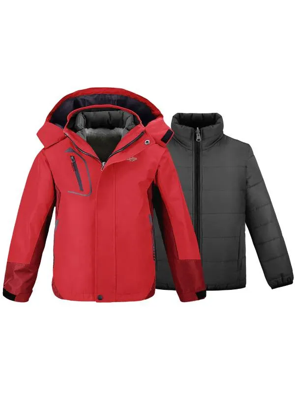 Boys Winter Warm Jacket 3 in 1 Ski Waterproof Hooded Snow Coat