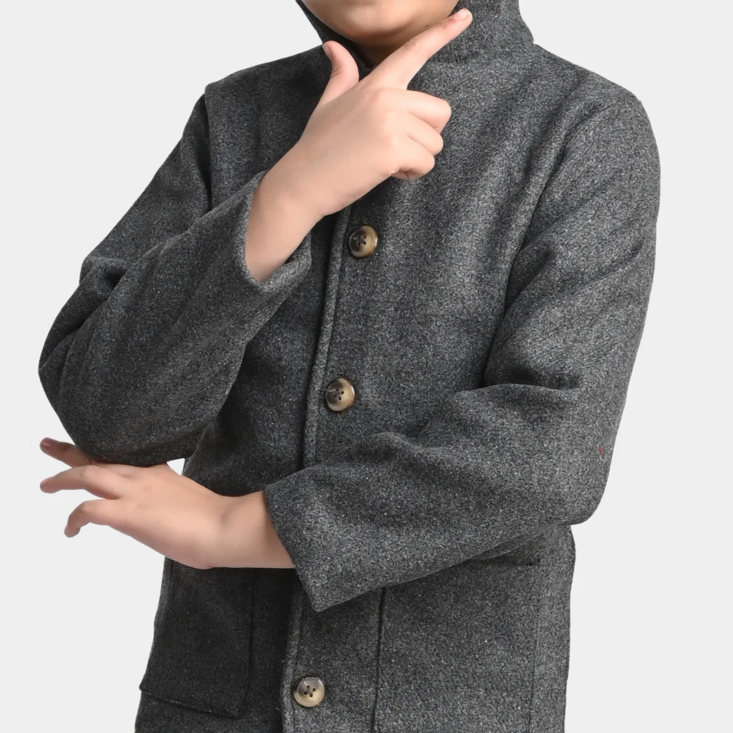 Boys Wool Trench Coat -Grey