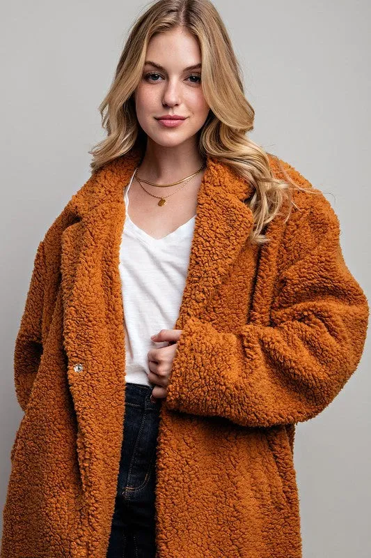 Brown Oversized Collared Teddy Sherpa Boxy Coat Jacket