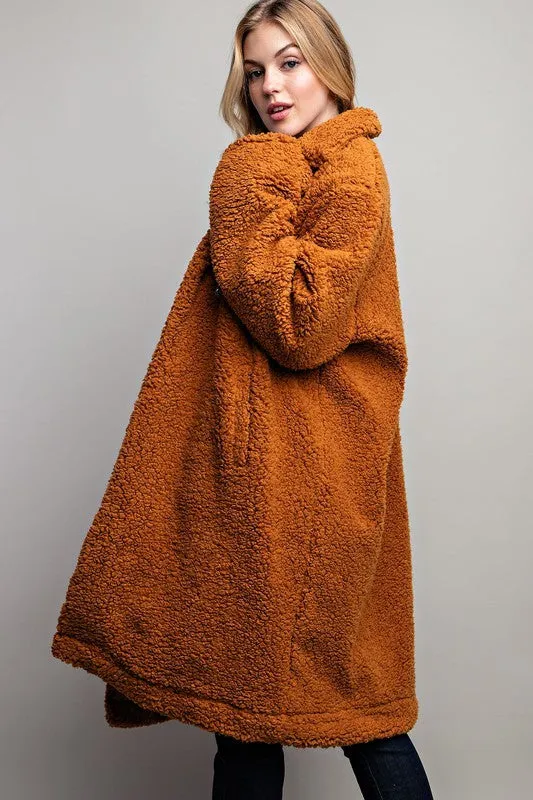 Brown Oversized Collared Teddy Sherpa Boxy Coat Jacket