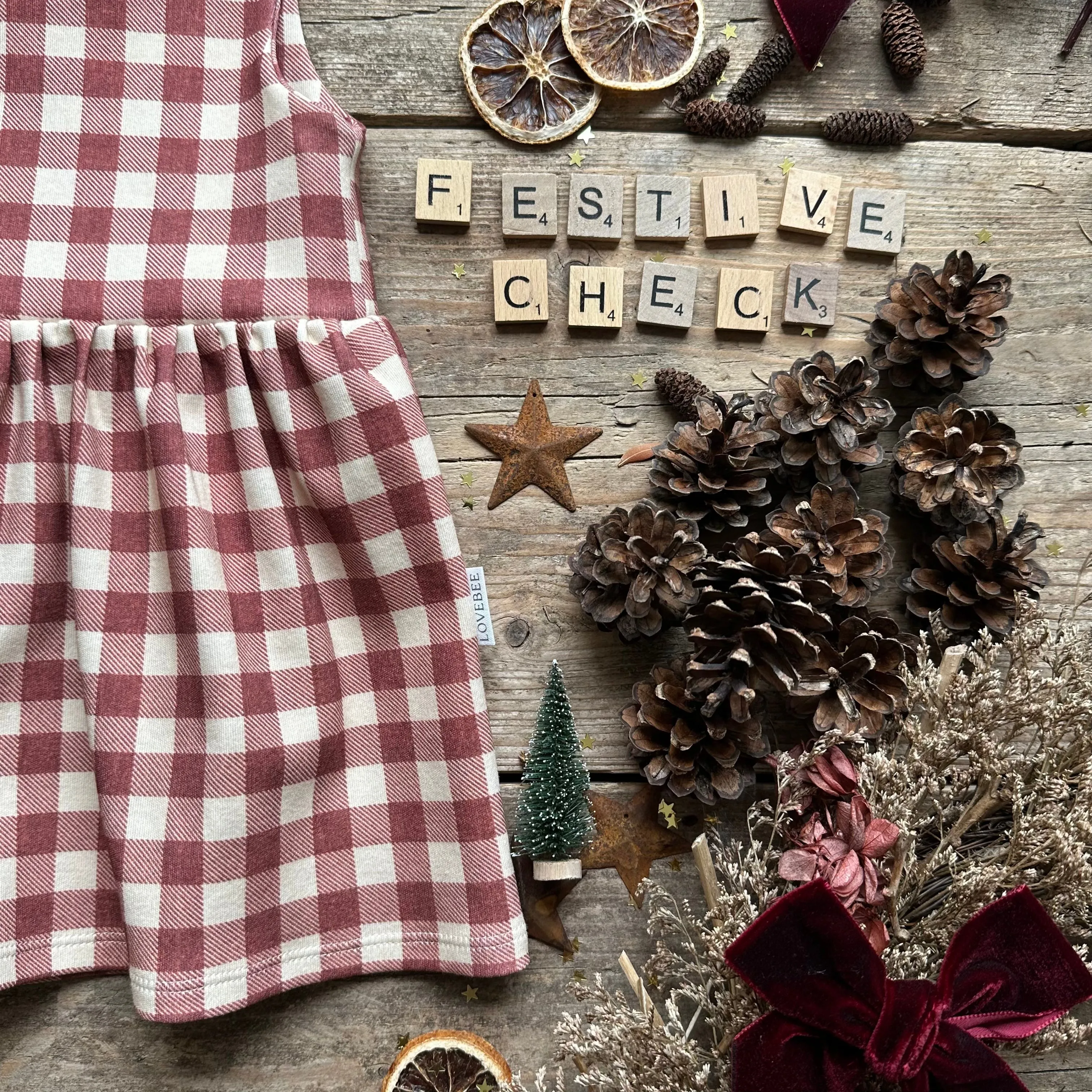 Burgundy Check Dress