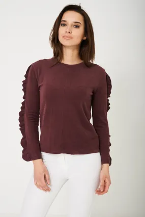 Burgundy Ruffle Sleeve Jumper Ex Brand