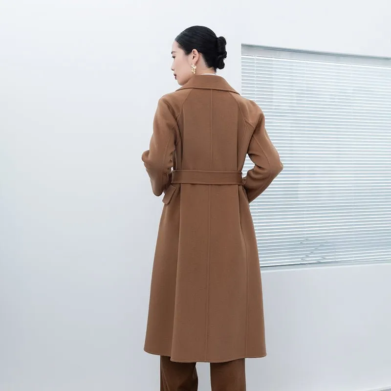 Camel Long Wool Coats with Belt