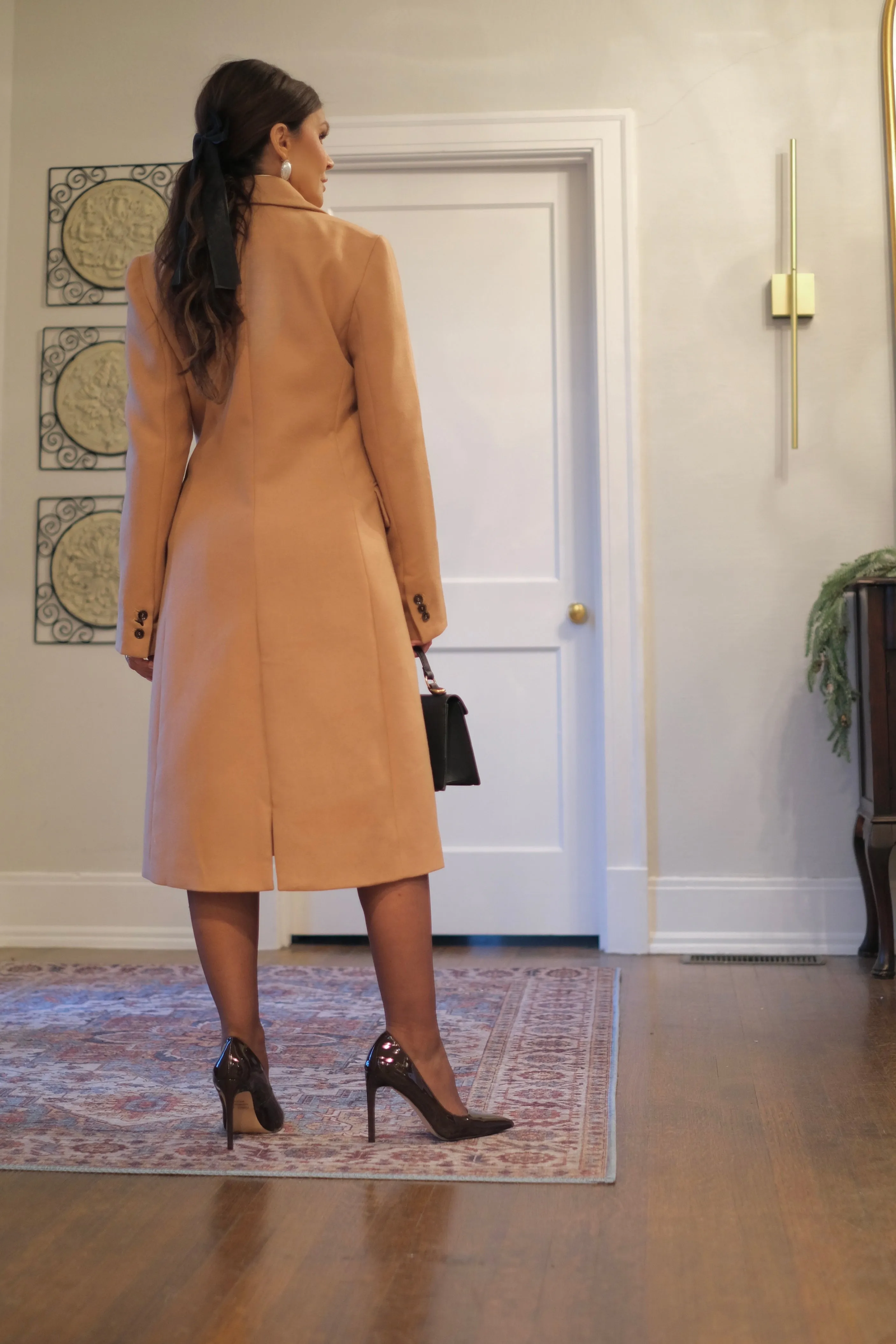 Camilia Camel Long Double Breasted Blazer Coat