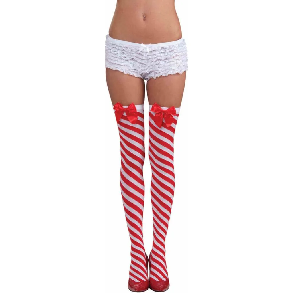 Candy Cane Thigh High Stockings