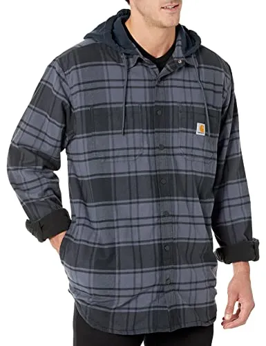 Carhartt 105621 Men's Rugged Flex Relaxed Fit Flannel Fleece Lined Hooded Shirt Jac