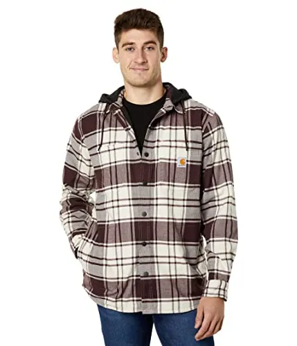 Carhartt 105621 Men's Rugged Flex Relaxed Fit Flannel Fleece Lined Hooded Shirt Jac