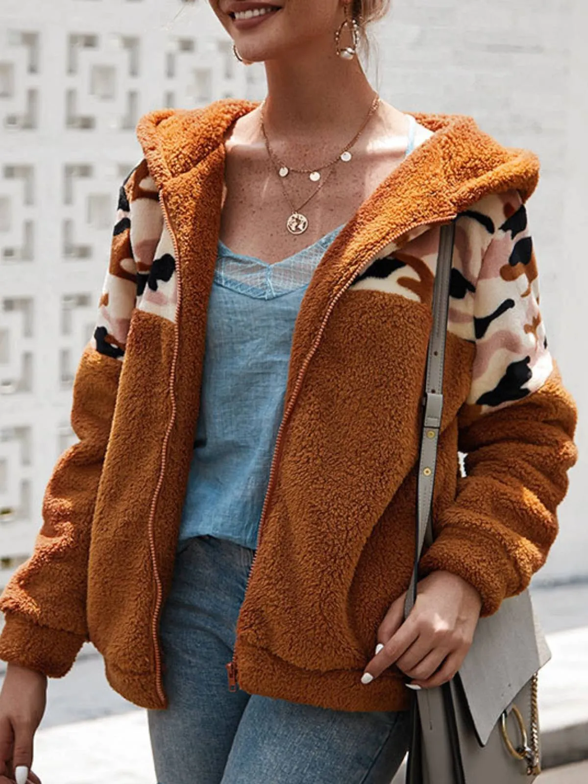 Casual Paneled Long Sleeve Hoddie Plus Size Fluffy Warm Coat