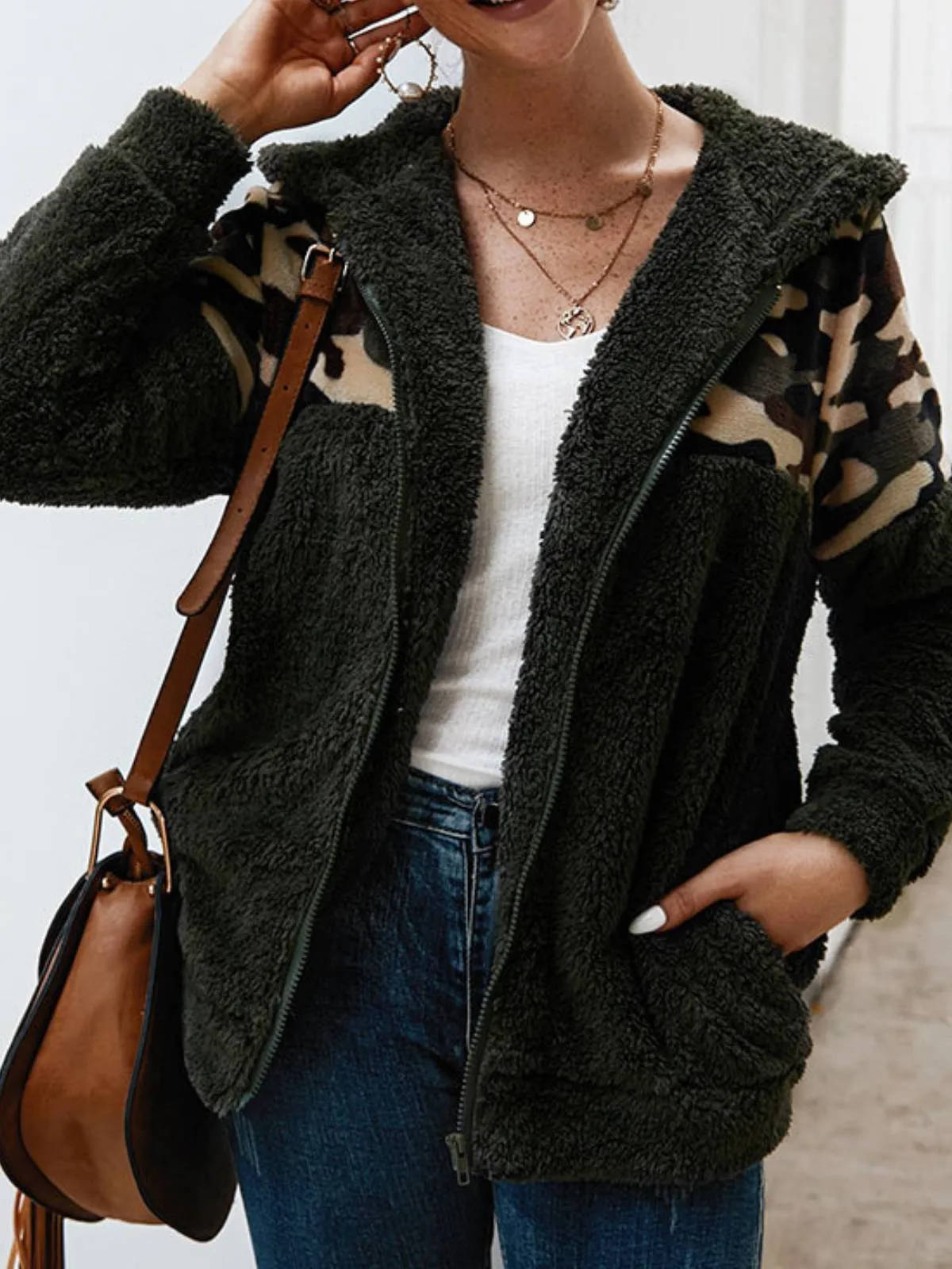 Casual Paneled Long Sleeve Hoddie Plus Size Fluffy Warm Coat