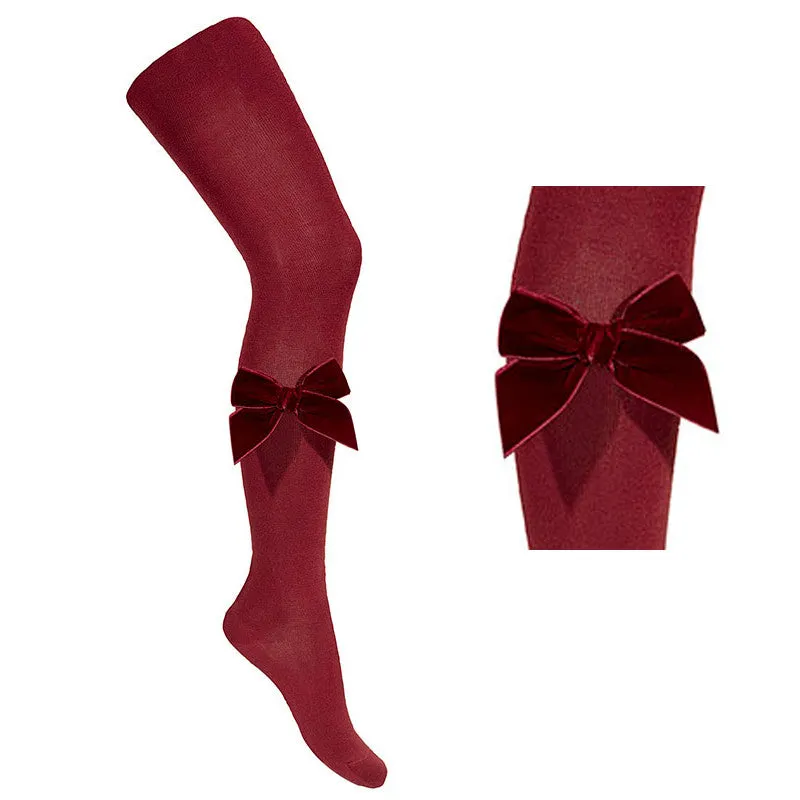 Cherry Velvet Bow Tights