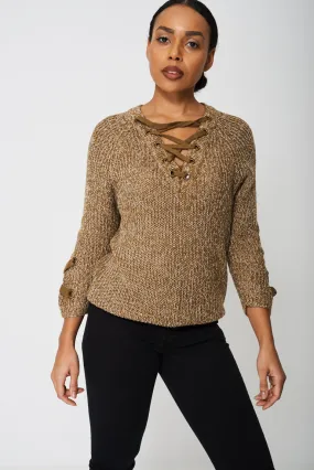 Chunky Cable Knit Jumper In Mixed Yarn