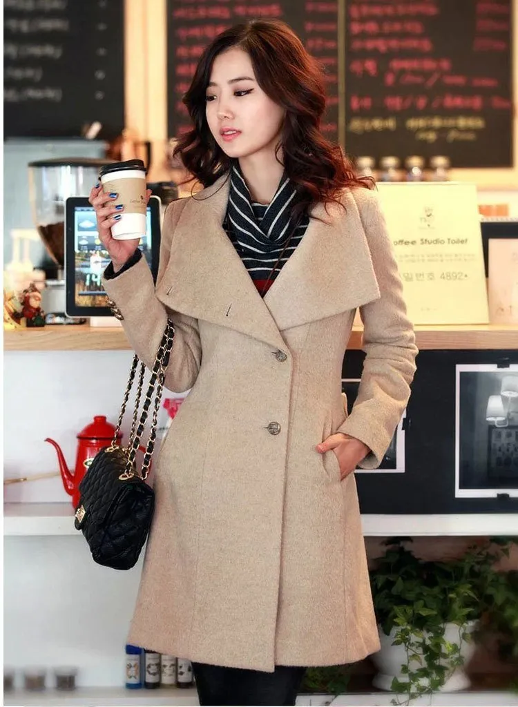 Clearance Slim Bowknot Sash Worsted Trench Coat