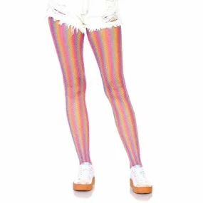 Coloured Lurex Shimmer Rainbow Striped Fishnet Tights - OS