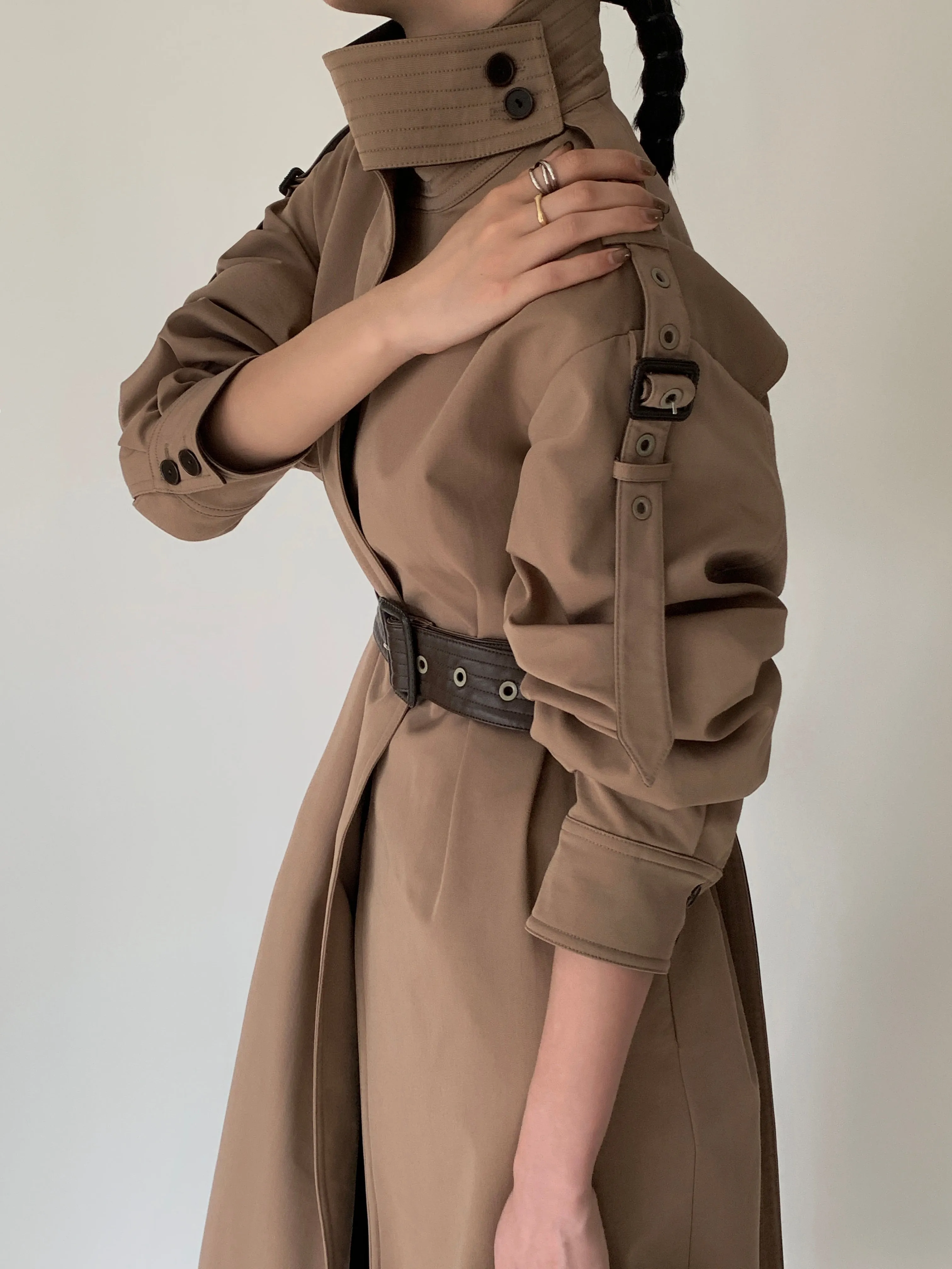 Cotton- Blend Trench Coat- Camel