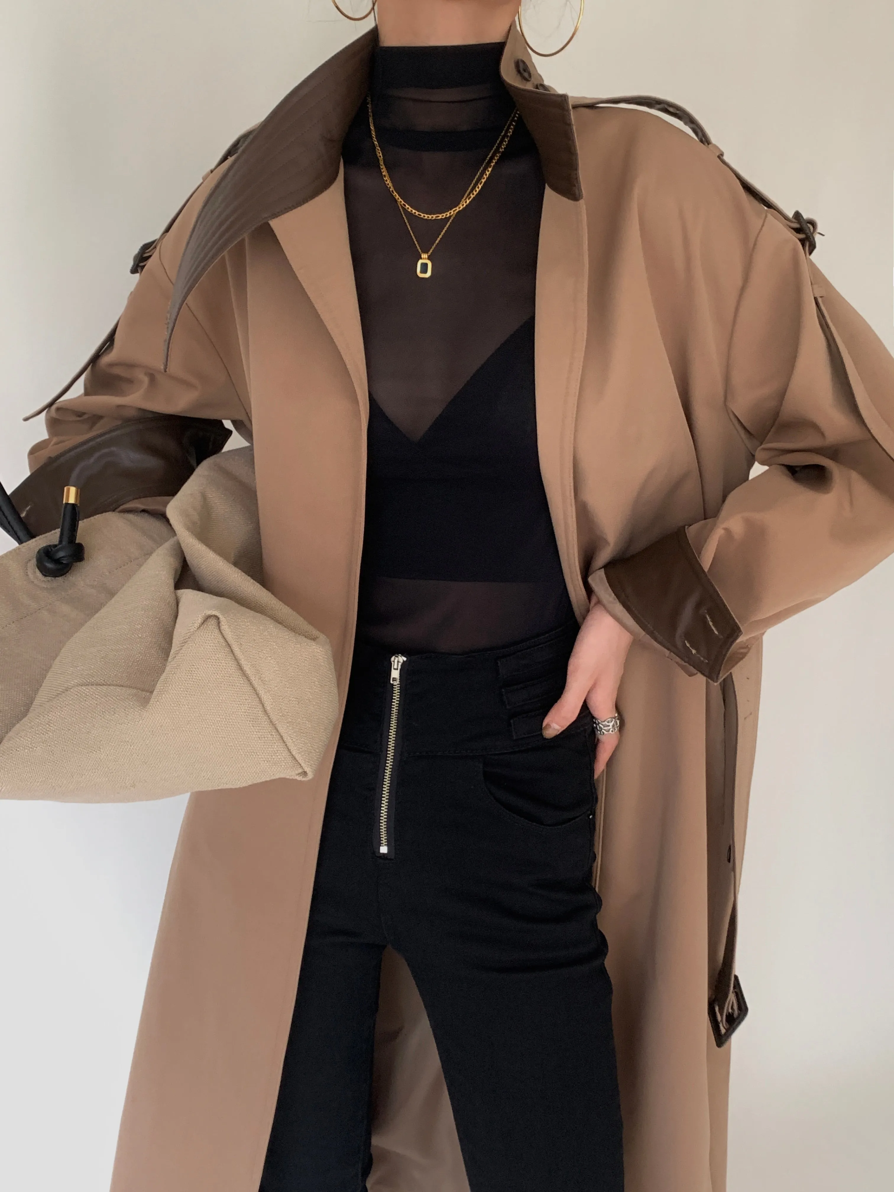 Cotton- Blend Trench Coat- Camel