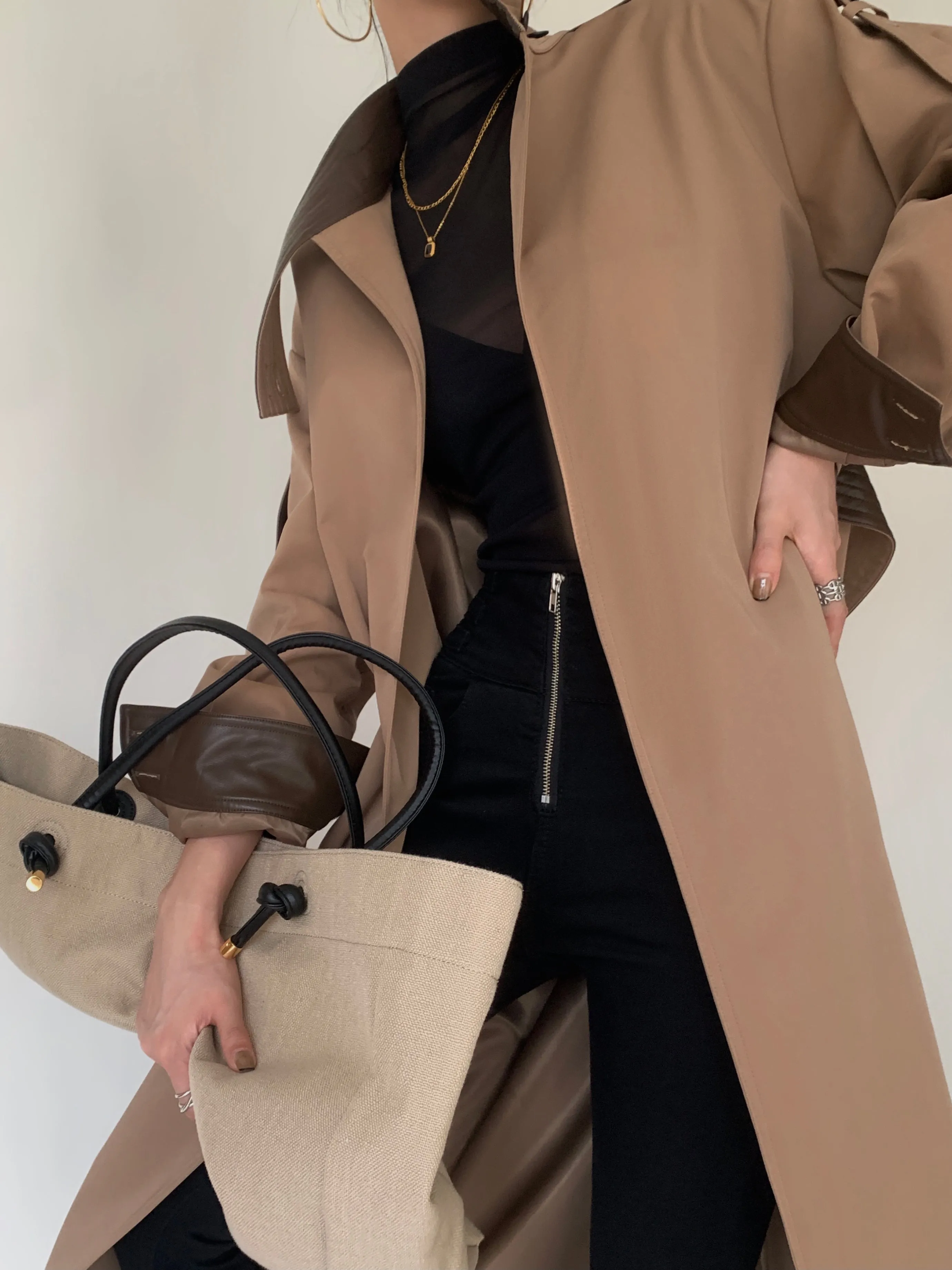 Cotton- Blend Trench Coat- Camel