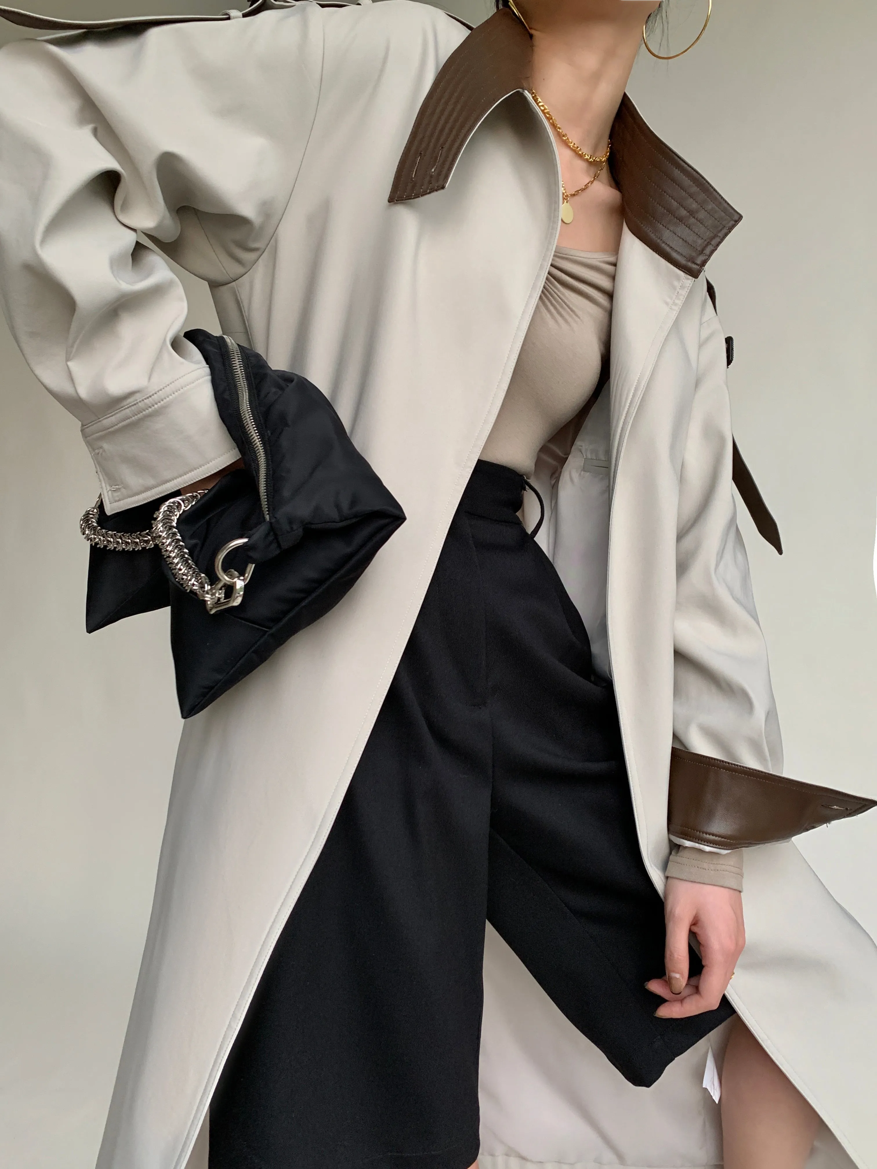 Cotton- Blend Trench Coat- Gray