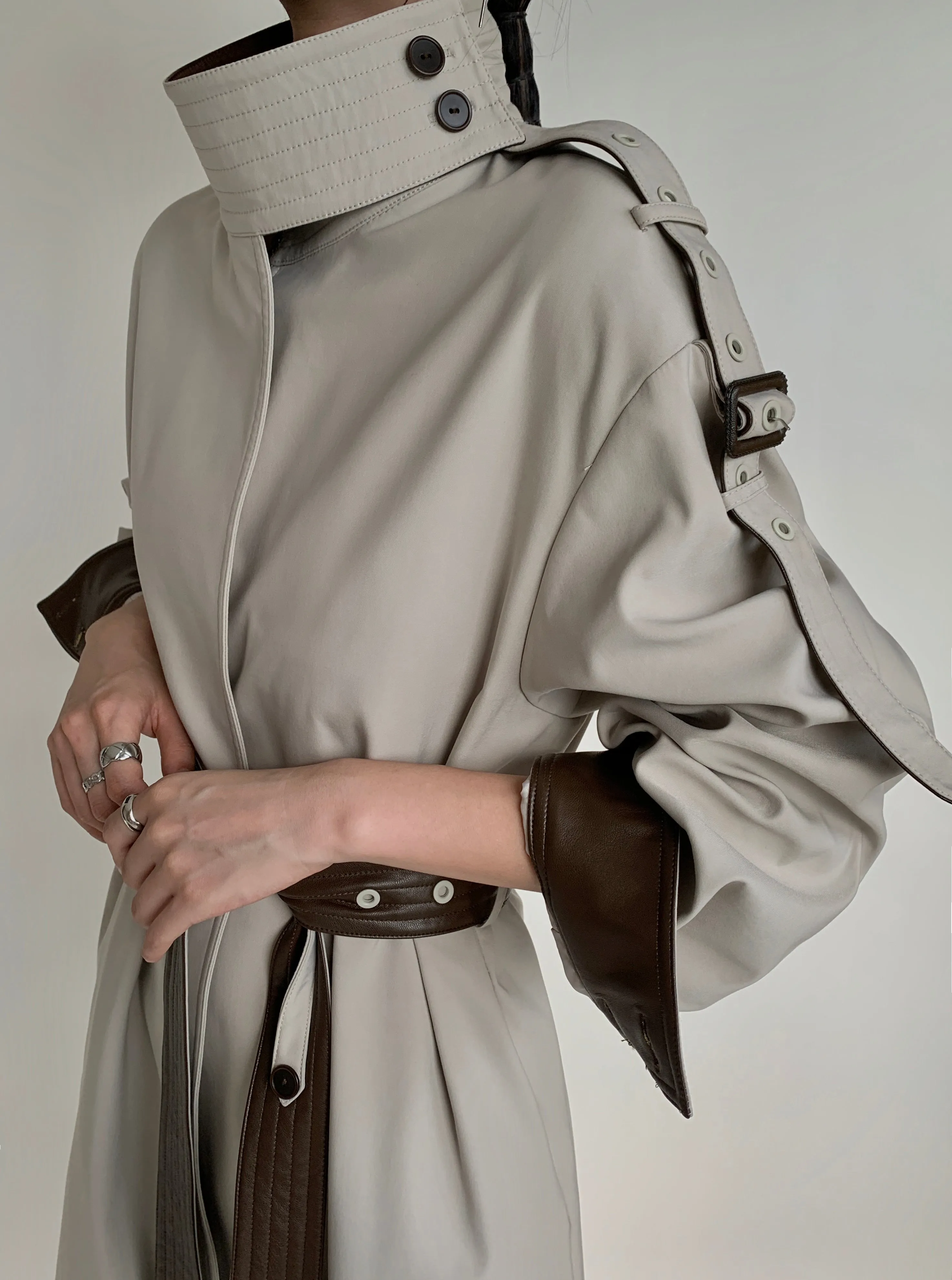 Cotton- Blend Trench Coat- Gray