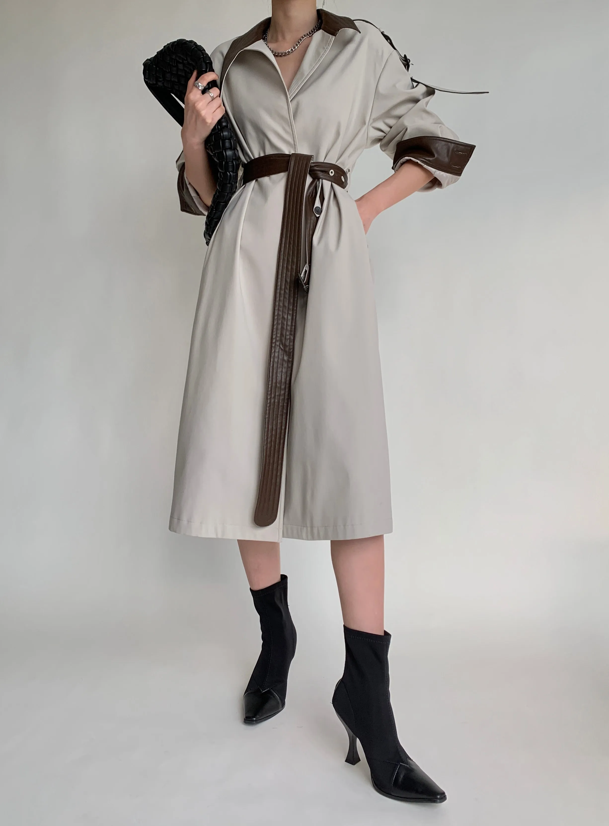 Cotton- Blend Trench Coat- Gray