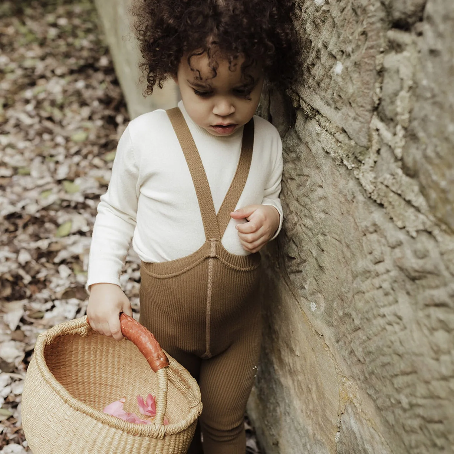 Cotton Rib Tights with Braces - Acorn brown