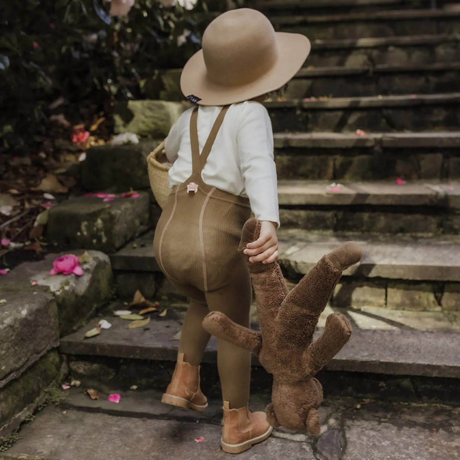 Cotton Rib Tights with Braces - Acorn brown