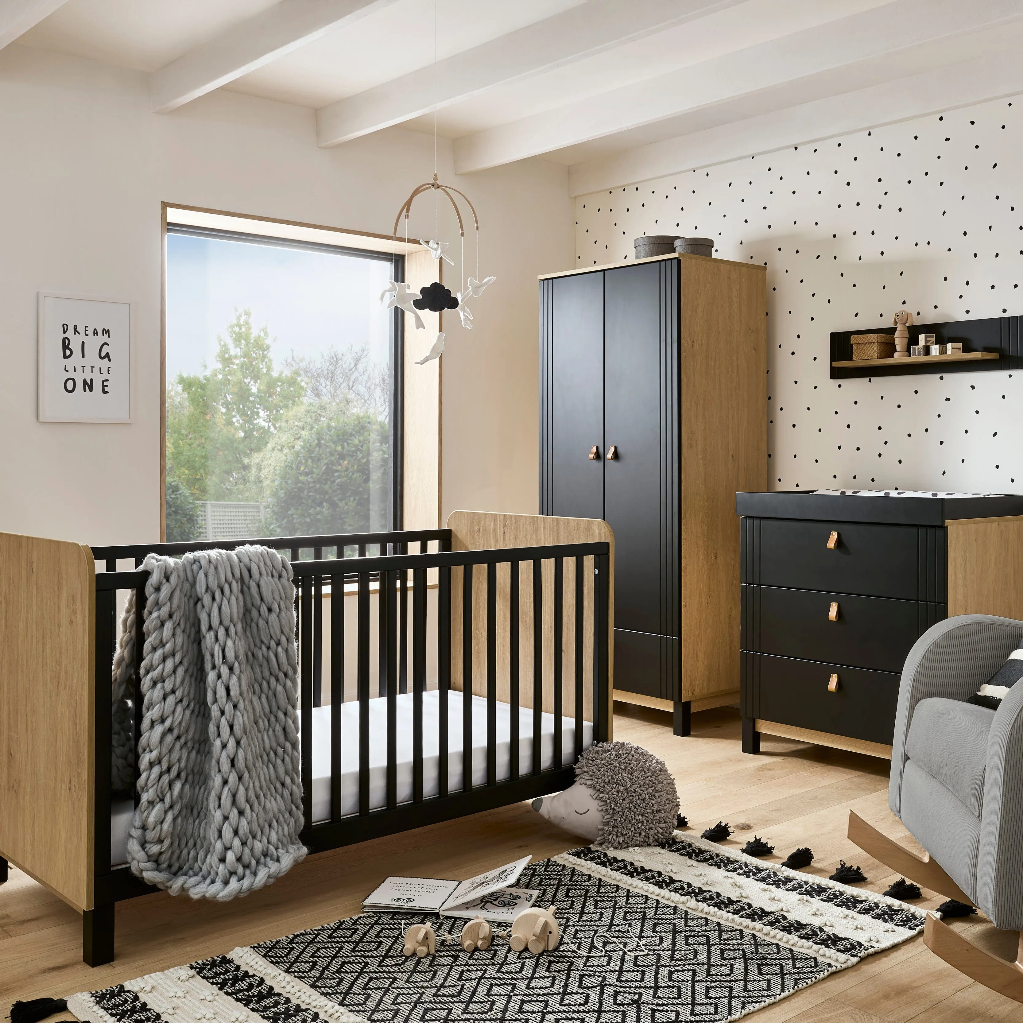 CuddleCo Rafi 3 Piece Room Set in Oak/Black