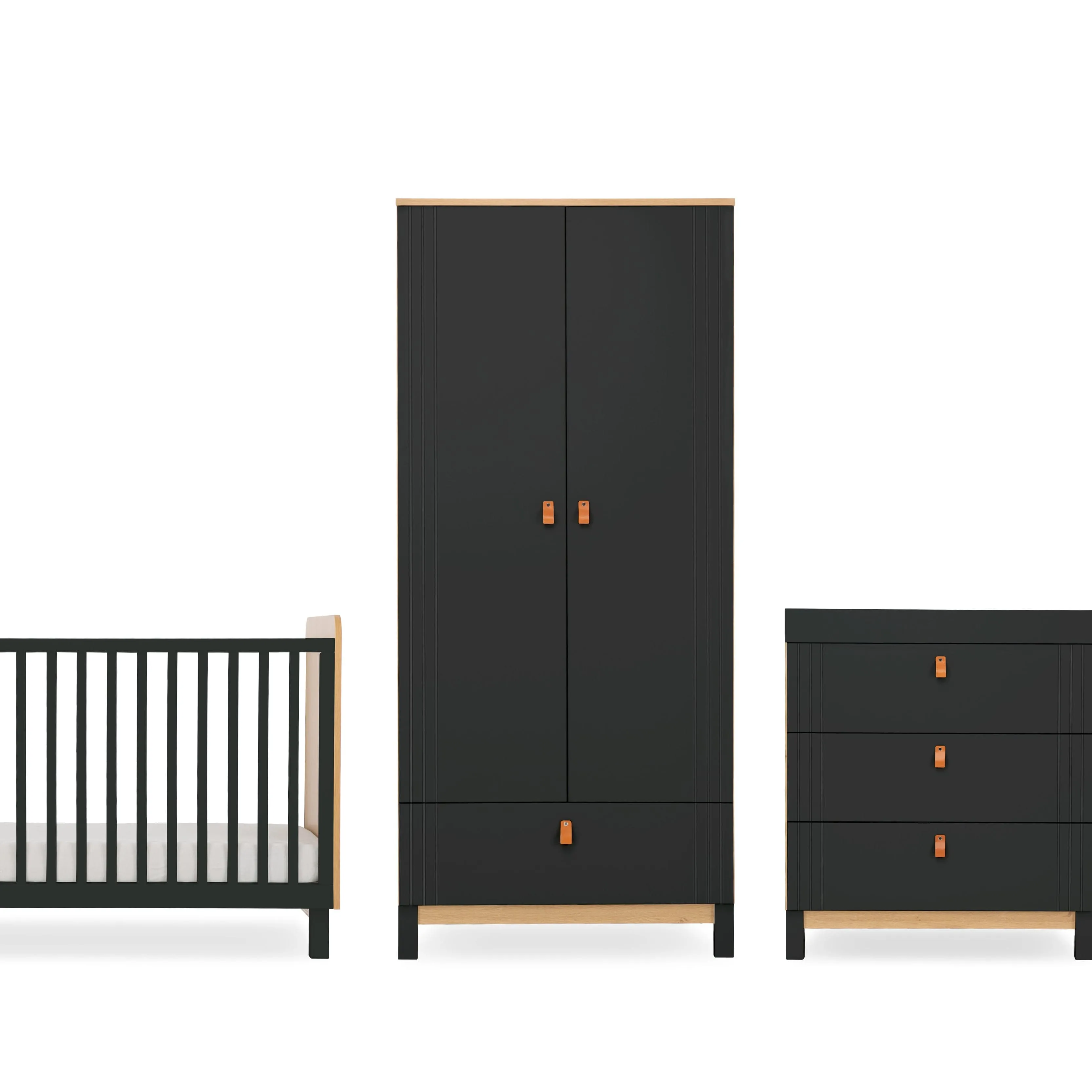 CuddleCo Rafi 3 Piece Room Set in Oak/Black