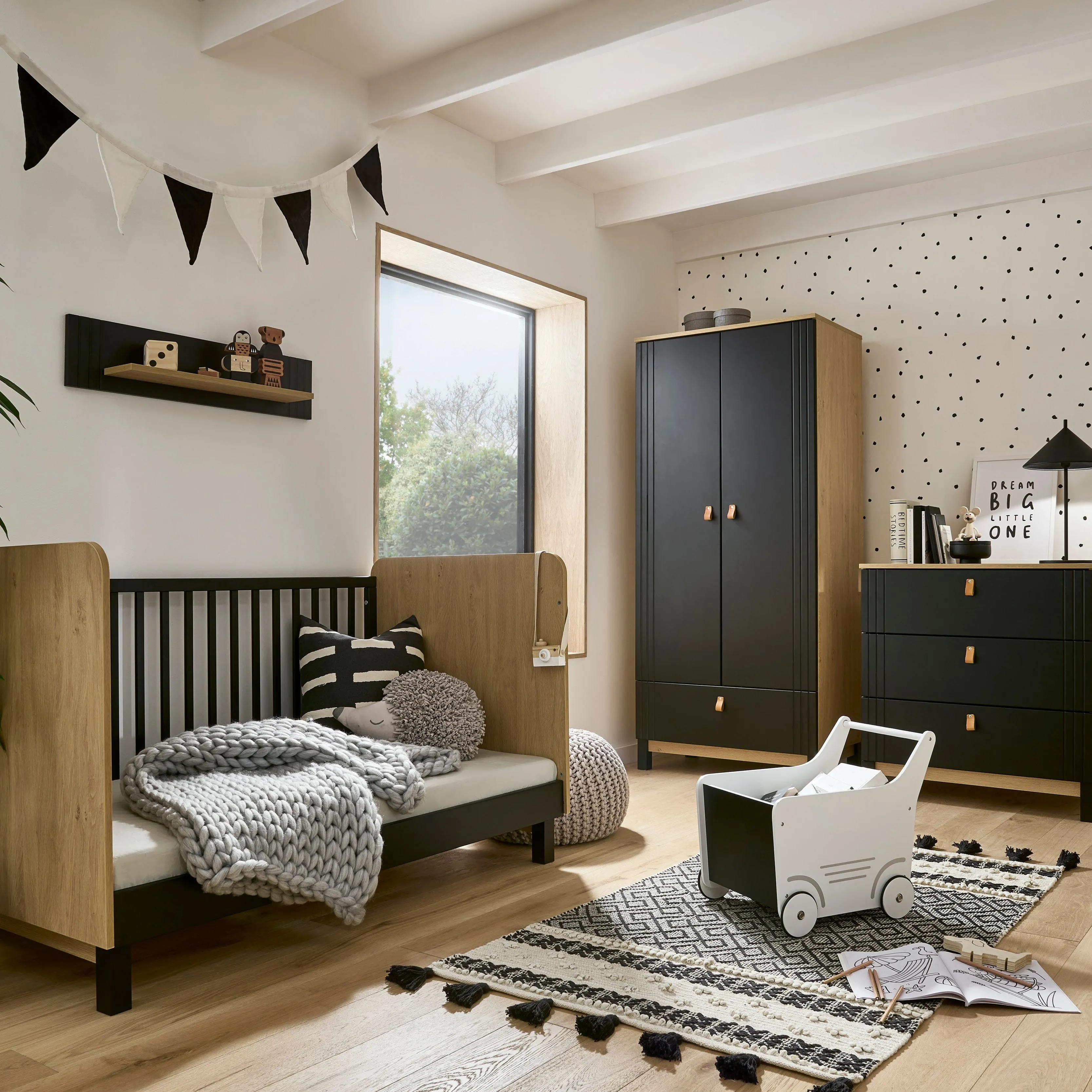 CuddleCo Rafi 3 Piece Room Set in Oak/Black