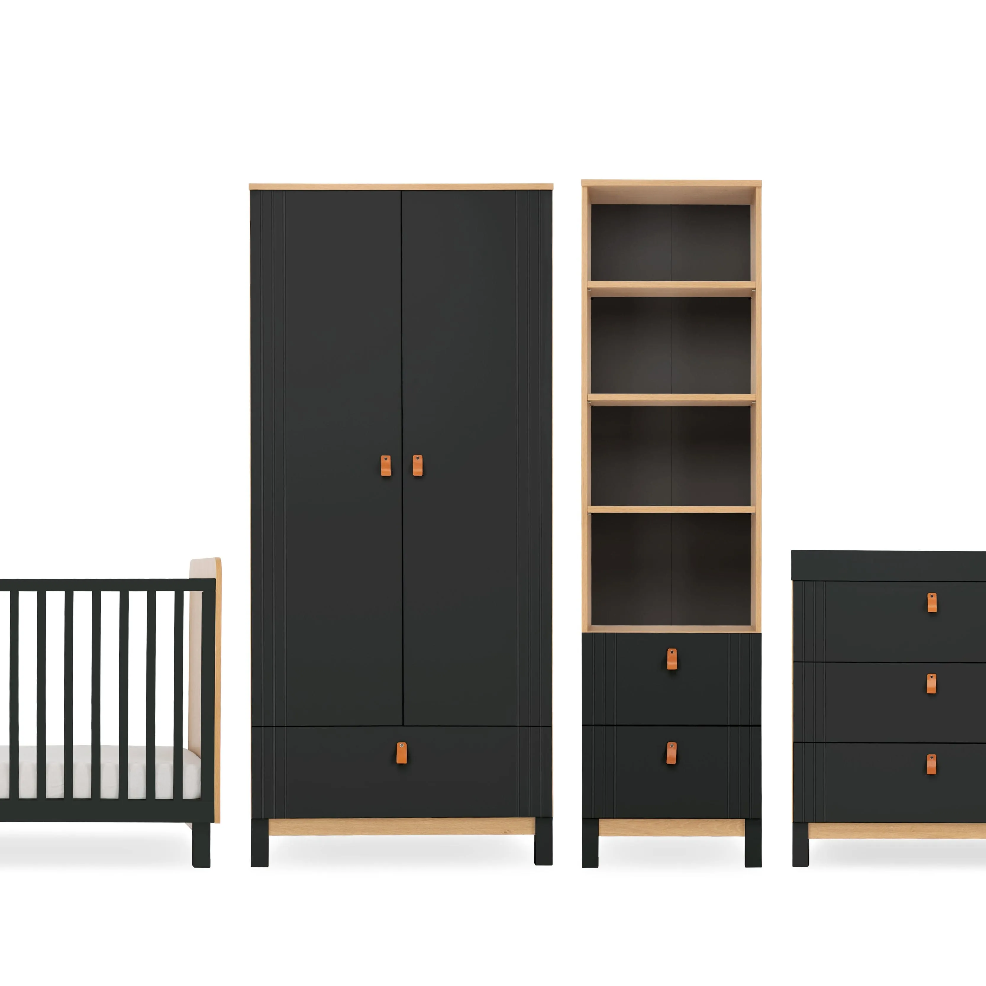 CuddleCo Rafi 4 Piece Room Set in Oak/Black