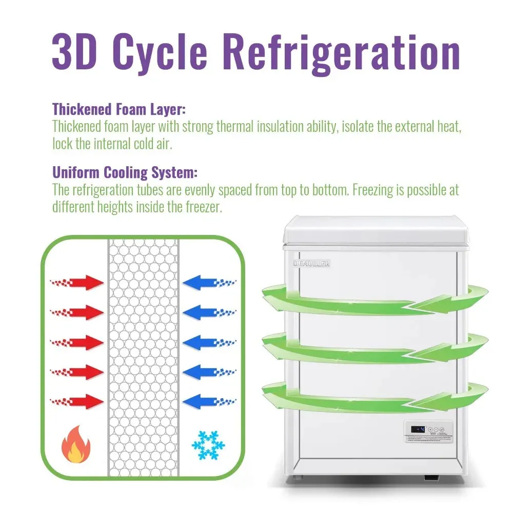 Deep Chest Freezer Mini Freezer with Electronic Display Screen, Free-Standing Top Door Freezer