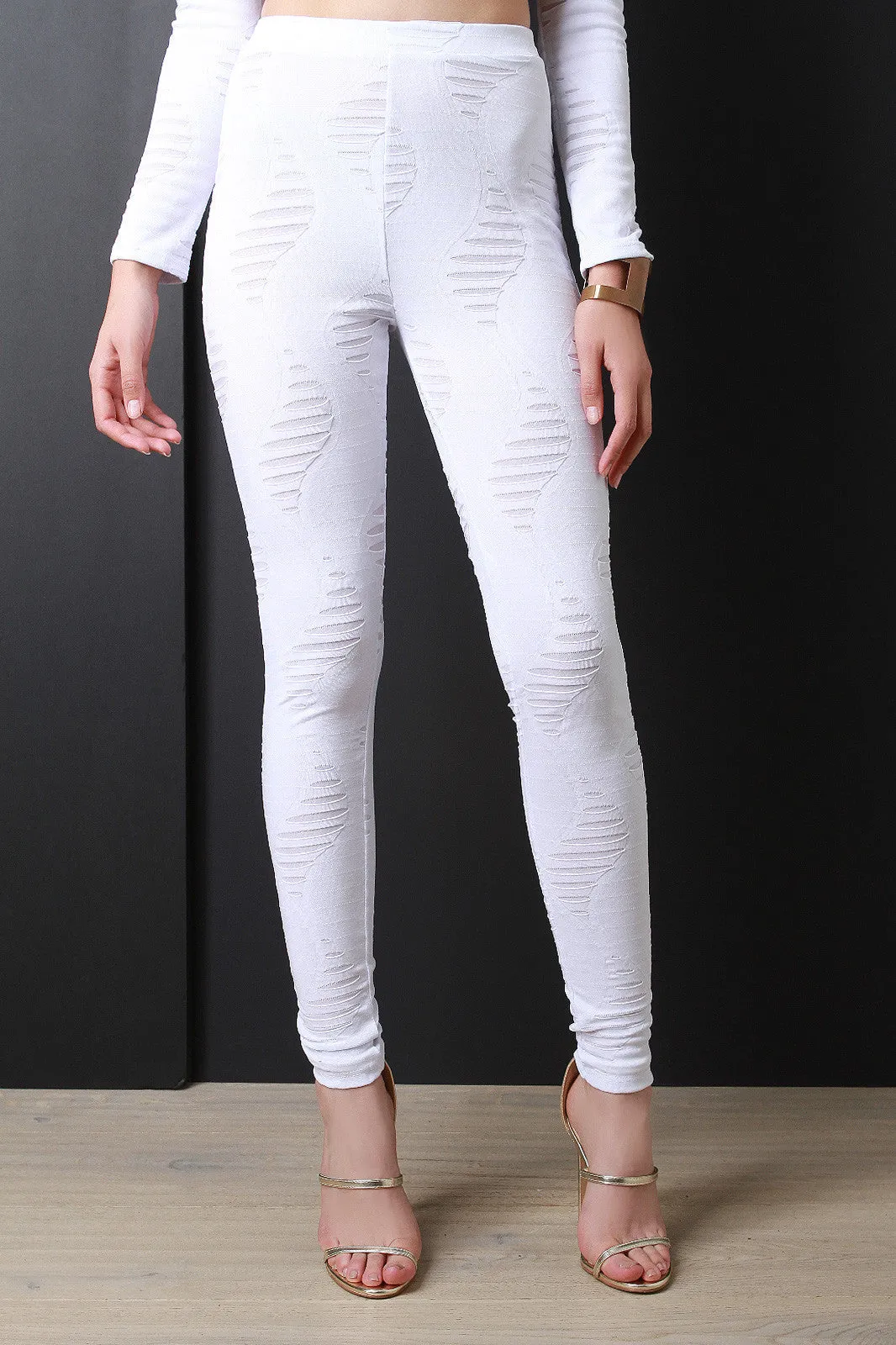 Distress Wave Texture Tight Leggings